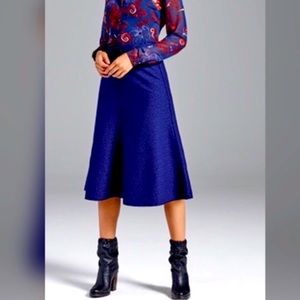 CAbi Royal Blue Tulip A-line Fit Flare Texured Midi Skirt Preppy Chic Summer